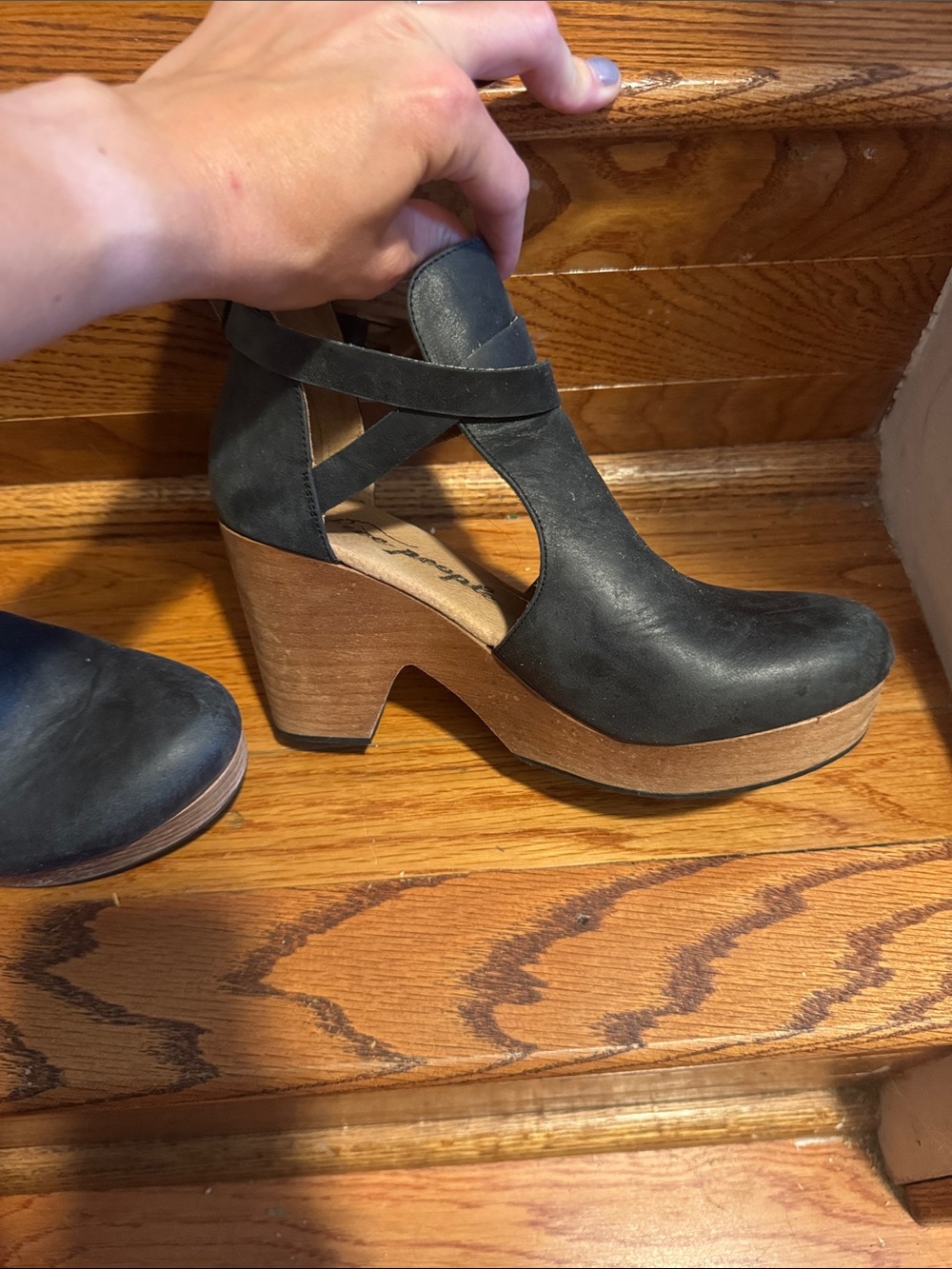 Free People Wooden Wedge Platform Cutout Boot - Black - Picture 4 of 6
